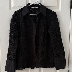 Zara Black Lace Button Down Shirt